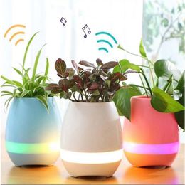 Lampes de table 3 couleurs musique Pot de fleur haut-parleur intelligent sans fil Bluetooth Mini maison haut-parleurs bureau tactile petite nuit LED goutte