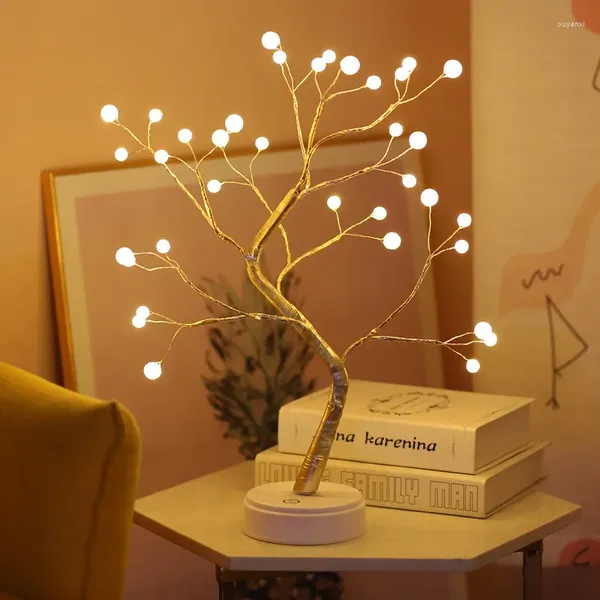 Lámparas de mesa 36 LED Lámpara de escritorio de rama de árbol de perlas con batería de interruptor táctil o luz nocturna de alimentación USB para el hogar Fiesta de Navidad Festival de bodas