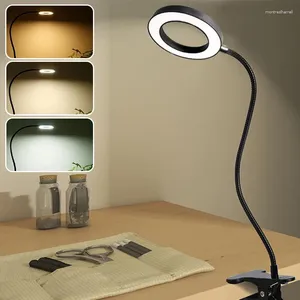Tafellampen 360 graden flexibele lamp met clip 3 kleuren modi 10 helderheid dimniveau USB oplaadbaar lezen