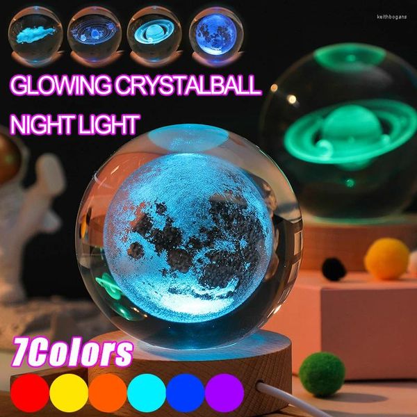 Lampes de table 3D Crystal Lights Lampe brillante Planétaire Galaxie Night Light Ball Bedside Home Decor Cadeau de Noël