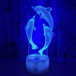 Tafellampen 3D Dolphin Led Illusion Night Lamp Desk Lights 16 kleuren Veranderen met afgelegen optische bed voor kinderkamer