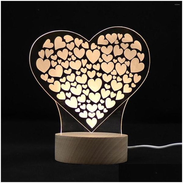 Lámparas de mesa 3D Lámpara de amor USB Corazón acrílico LED Luz para la noche para las luces de entrega de gota de dormitorio Iluminación Dhzfp interior