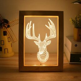 Lampes de table 3D stéréoscopique Logne en bois Lumière Créative Creative Gift Acrylic Solid Night LED Noël