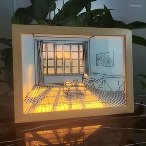Tafellampen 3D Zonneschijn Tekening Nachtlampje Simulatie Verlichting Schilderen Kunst Creatief Anime Stijl Slaapkamer Decoratie Sfeer Bureaulamp Cadeau