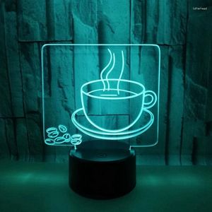 Tafellampen 3D Visual Lamp 7 Kleuren Verandering Koffie beker Nachtlicht Led Bedide Slaapverlichting Restaurant Decor Decor