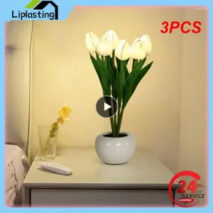 Lampes de table 3pcs tulip LED lampe de fleurs de simulation de nuit lumière de nuit décoration atmosphère cadeau en pot romantique pour le bar de la salle de bureau