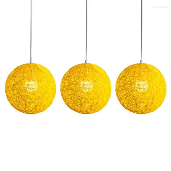 Lampes de table 3x rotin en bambou jaune et lustre à la boule de créativité individuelle nidium sphérique