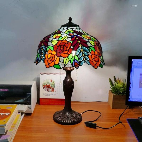 Lampes de table 40cm Lampe Tiffany Aolly Base Couleur Verre Abat-jour Éclairage Creative Rétro