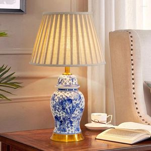 Lampes de table 40x67 Chinois Bleu Chinese Blue Ustel Ceramic Desk Lampe For Living Room Villa Chadow Study Bedside romantique