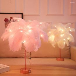 Tafellampen 50 veren 96 LEDS LAMP MET RERMOED CONTORL helderheid verstelbare huizendecoratie diy natuurlijke struisvogel veren nachtlicht