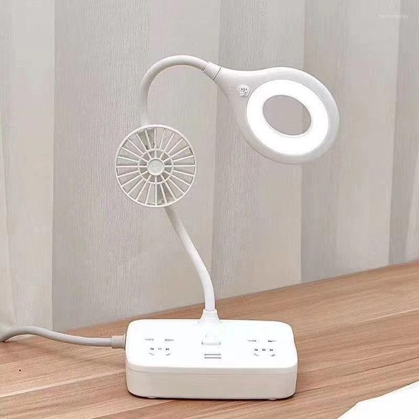 Lámparas de mesa 5in1 LED Ventilador Lámpara de escritorio Mini cargador USB Toma de corriente Soporte para teléfono móvil Interruptor independiente