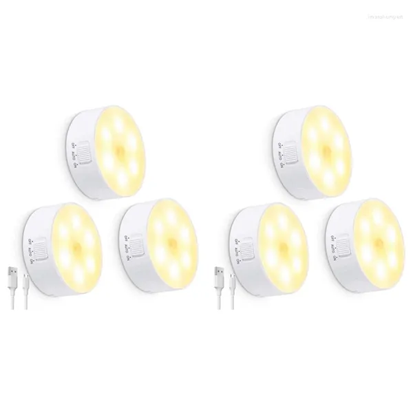 Lámparas de mesa 6 paquetes Sensor de movimiento de luz nocturno LED Stice imán activado No como escalera de baño de baño de armario de dormitorio de cocina