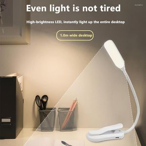 Lámparas de mesa 7 LED Luz de escritorio con lámpara de clip Batería de recarga incorporada Lectura Protección ocular Noche Dormitorio flexible