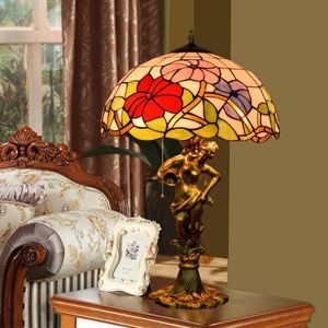 Lámparas de mesa 8 12'16 20 '' Estilo pastoral europeo Lámpara de vidrieras Color de sombra Decoración de noche retro Tiffany