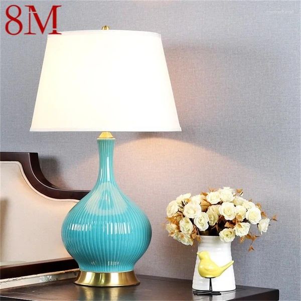 Lámparas de mesa de 8 m Lámpara de cerámica Cobre contemporáneo de lujo de lujo de escritorio azul de lujo LED para dormitorios de la casa
