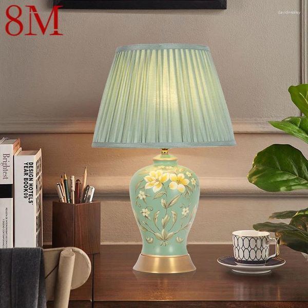 Lampes de table 8m Style chinois Céramique lampe LED Creative Touch Dimmable Dimmable Simple Bedside Desk Light For Home Living Room Bedroom