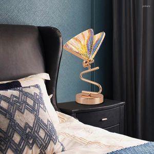 Tafellampen acryl vlinderlamp pastorale stijl gouden basis vleugels insect bed decoratief nachtlicht