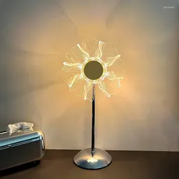 Lámparas de mesa Acrílico Regalo creativo Atmósfera Luz Girasol Decorativo Dormitorio Molino de viento Enchufe en la cabecera de la cama Noche