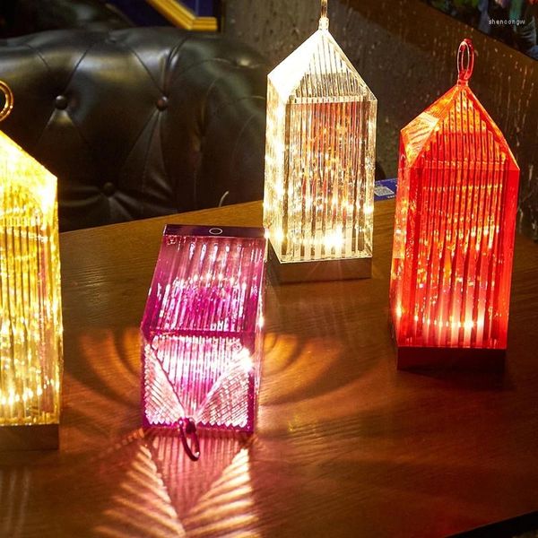 Lampes de table Lampe de lanterne de batterie en cristal acrylique conçue par le cartel italien rechargeable restaurant chambre nuit décorative