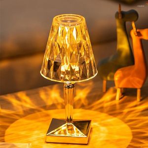 Lampes de table acrylique Vintage lampe USB Rechargeable éclairage intérieur diamant décoratif chevet chambre tactile veilleuse pour salon