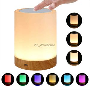 Lampes de table LED réglable sept couleurs créative grain de bois rechargeable veilleuse table de chevet lumière atmosphère lumière tactile lumière YQ231006