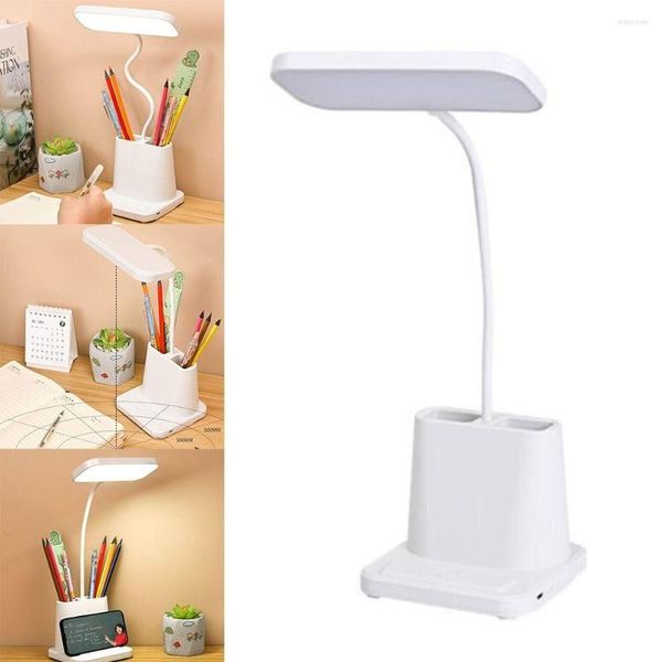 Lámparas de mesa USB regulable Interruptor táctil regulable LED Lámpara de escritorio Pluma Soporte para teléfono Luz de lectura