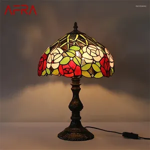 Tafellampen Afra Tiffany Lamp LED Creative Rose Flower Bureau Lichte mode Decor voor huis in de woonkamer slaapkamer bed