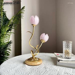 Lampes de table américaines American toute lampe de chevet de chambre en cuivre française étude rurale rétro créative fleur de verre chaud décoratif