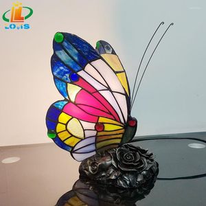Tafellampen Amerikaanse vlinder Nachtlamp Tiffany Style Slaapkamer Nachtkastje Voederbar Ambiance Gebrandschilderd glas decoratie