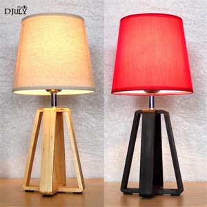 Lampes de table de table de table américaine lampe à tissu de base en bois de pin pour l'étude minimalisme minimalisme à la maison déco du bureau LED LED