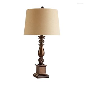 Lampes de table tissu américain lin lampe de bureau chambre lampe de chevet européen rétro salon Rural E27 éclairage de commutation