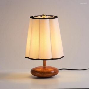 Lampes de table Lampe américaine Couverture en tissu en bois massif Décoration rétro Chambre Salon Bureau Maître