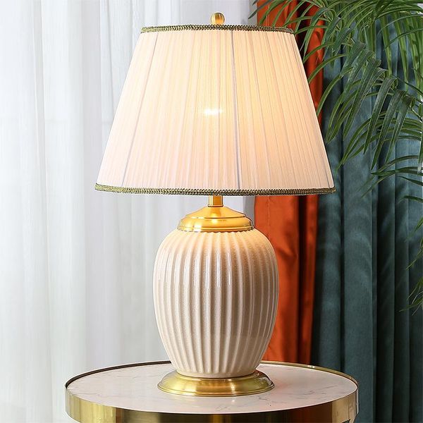 Lampes de table Lumière américaine de luxe tout cuivre lampe en céramique chambre salon décoration de la maison éclairage européen chevet LED LampTable