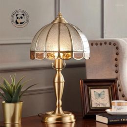 Lampes de table American Luxury Gold Luster Copper Lampe LED Verre Champignon à côté des lumières de la chambre Bureau d'étude de salon