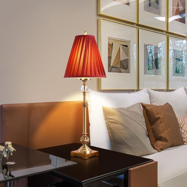 Lampes de table américain pur cuivre lampe lumière luxe Villa El salon étude chevet rétractable hauteur LED bureau