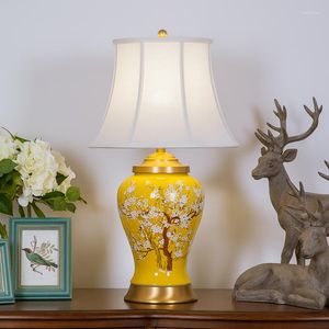 Lampes de table American Rural Yellow Flower And Bird Cuivre Lampe en porcelaine pour la décoration de la maison