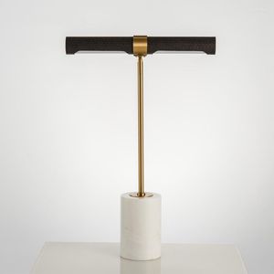 Lampes de table américaine simple lampe en marbre grain de bois cuir mode luxe salon chambre nordique rétro