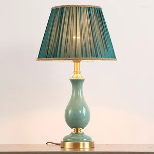 Tafellampen Amerikaanse stijl keramische lamp voor slaapkamer bureau bedbed woonkamer studie alle koper keramiek groen
