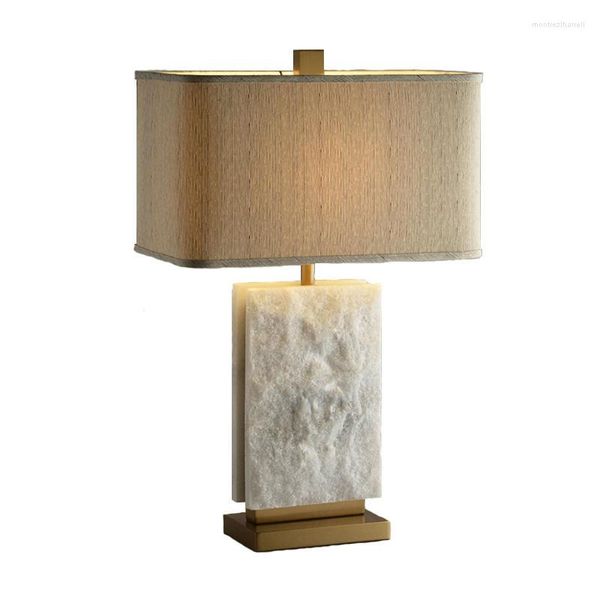 Lampes de table Lampe en marbre de style américain Abat-jour en tissu de haute qualité Or Rétro Foyer Chambre Étude de chevet E27 Lampes de bureau de lecture