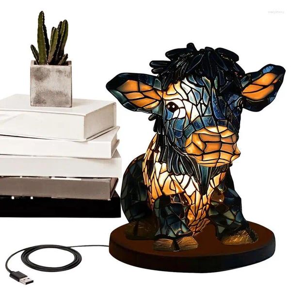 Lámparas de mesa Lámpara de animales 3D Highland Vacol de vaca Noche Western para dormitorio