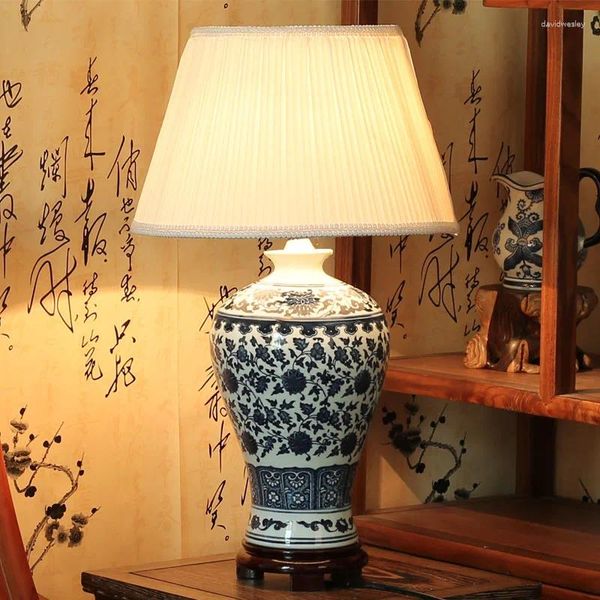Lampes de table Style Antique Traditionnel Bleu et Blanc Porcelaine Céramique pour Étude de Chevet Salon Étagère