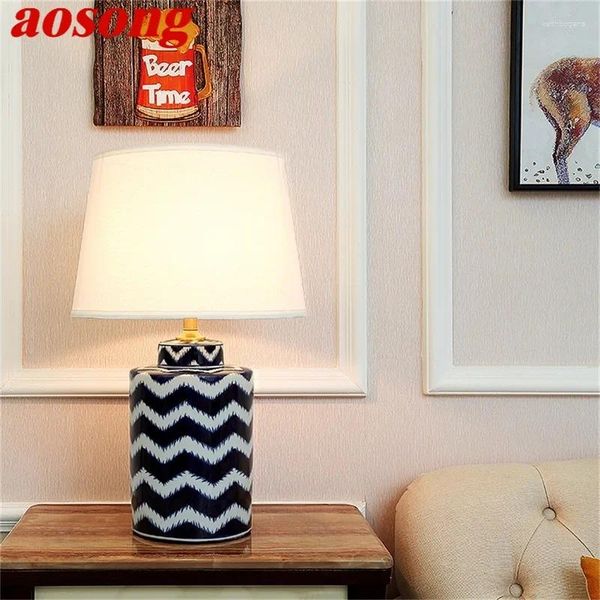 Lampes de table Aosong Céramique Luxury Copper Tissu Light For Home Living Room Dining Bedroom Office