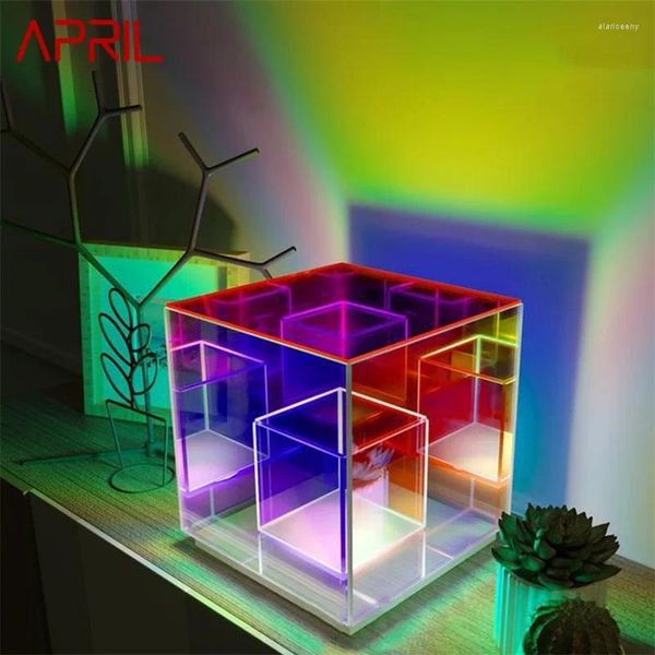 Lampes de table avril April moderne lampe décoration LED carrée couleur cube atmosphère légère pour la chambre à domicile