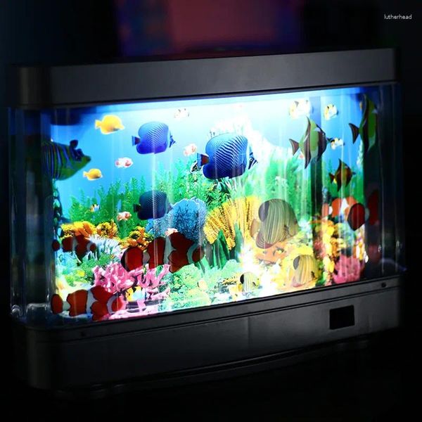 Lampes de table aquarium poisson à poisson décoratif léger de nuit virtuel océan dynamique lampe à lad