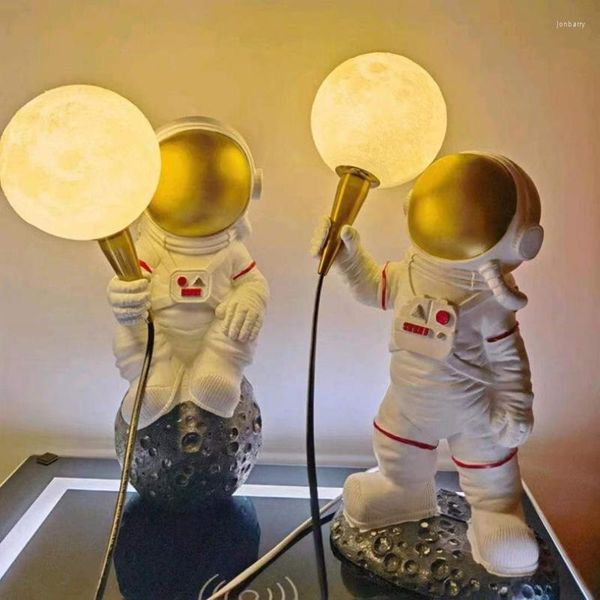 Lámparas de mesa Lámpara de astronauta Decoración de la habitación de los niños Dibujos animados modernos Creativo Bebé Dormitorio Dormitorio Luces de luna 3D