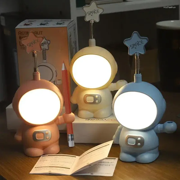Lampes de table astronaute USB Night Light Creative Charging Pen Solder 6 Couleur Dimmable pour l'élève Lampe de bureau Universal Protection des yeux