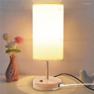 Lampes de table interrupteur de base E27 lampe de chevet avec 2 ports de charge USB abat-jour rond pour chambre salon bureau bureau lampe de nuit