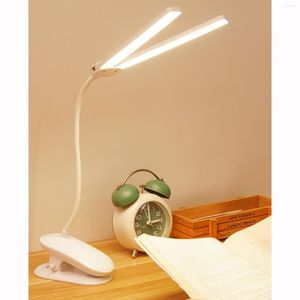 Lampes de table Batterie Clip Lampe Double Tête Bureau LED Rechargeable Chevet Veilleuse 360 ° Flexible Réglable