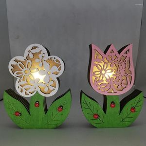 Lampes de table beaux fleurs de forme de fleur décoration de lumière de Pâques bon lampe à LED en bois sculpté pour la maison
