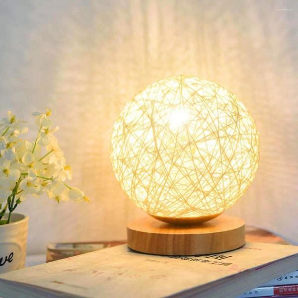 Lámparas de mesa, cama, lámpara USB, pantalla tejida a mano, madera, Luna, dormitorio, hogar, boda, decoración, luz de luna, escritorio, mesita de noche